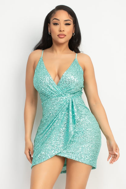 Sequin Wrap Surplice Dress