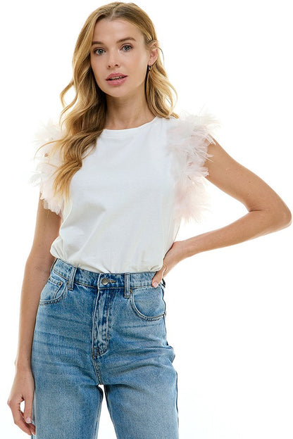 flower tulle sleeve t-shirt