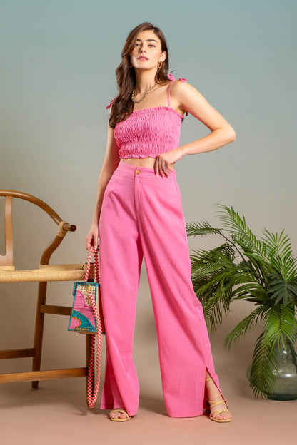 2pc set- smocked crop top & split leg pants