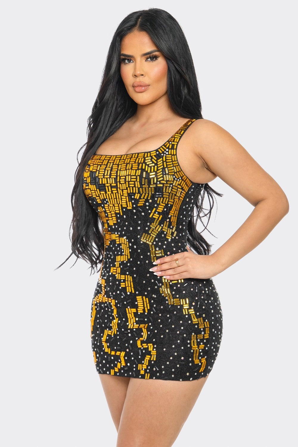 rhinestone & jeweled geo pattern sleeveless dress