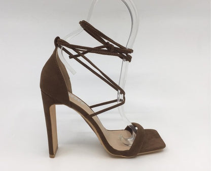 leg wrap rectangle high heel sandal