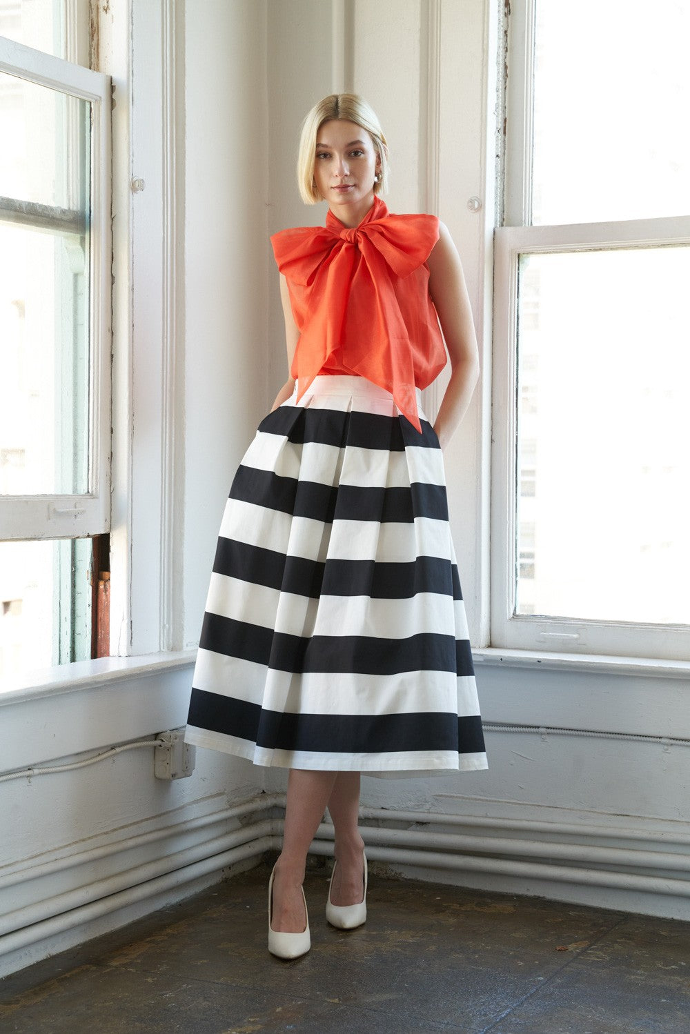 a-line stripe midi skirt