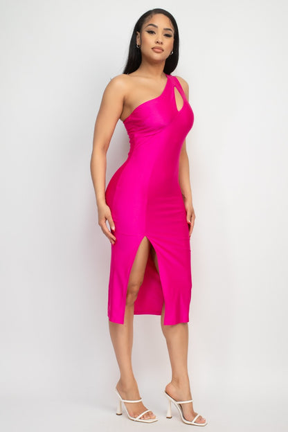 Cut-Out One Shoulder Slit Midi Dress