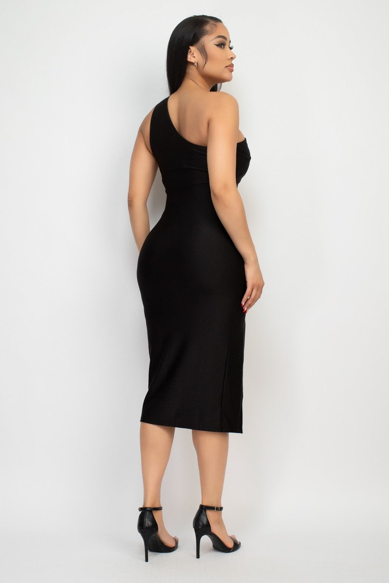 Cut-Out One Shoulder Slit Midi Dress