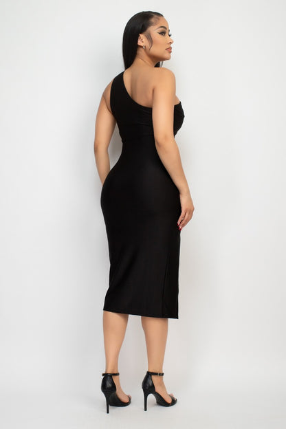 Cut-Out One Shoulder Slit Midi Dress