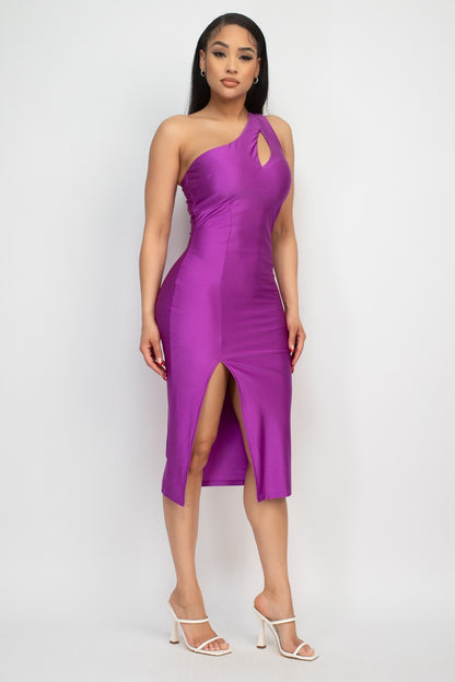 Cut-Out One Shoulder Slit Midi Dress