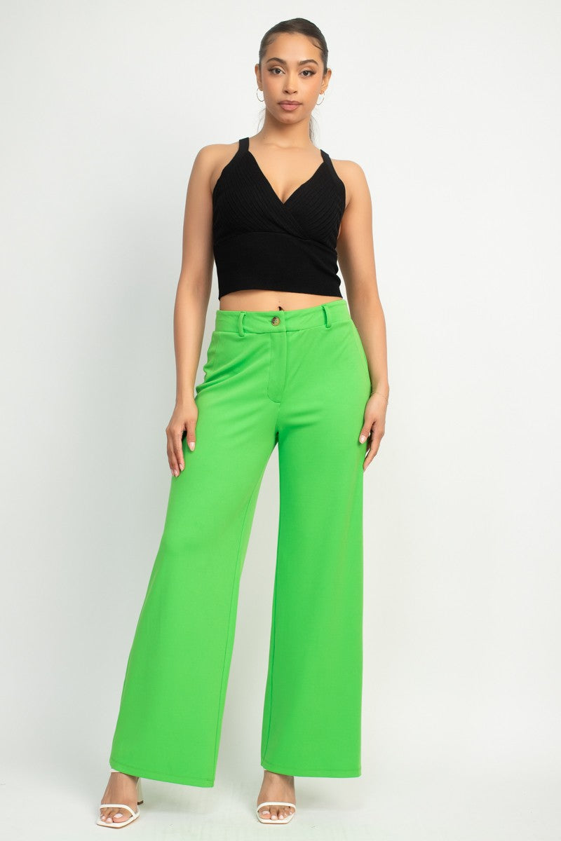 Mid-Rise Solid Straight Pants