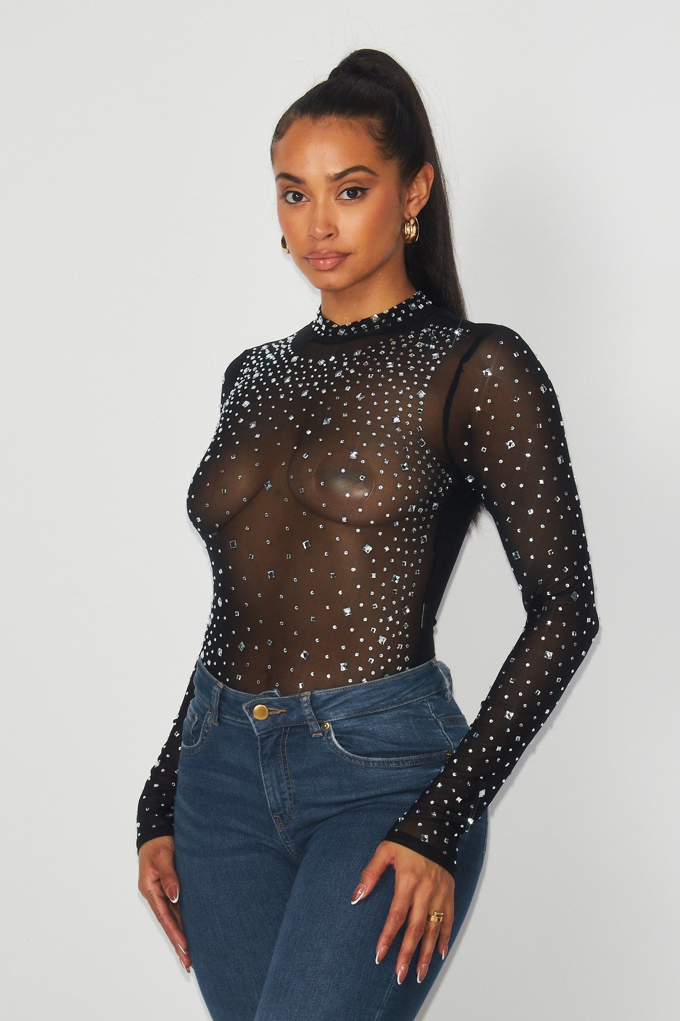 rhinestone mesh bodysuit