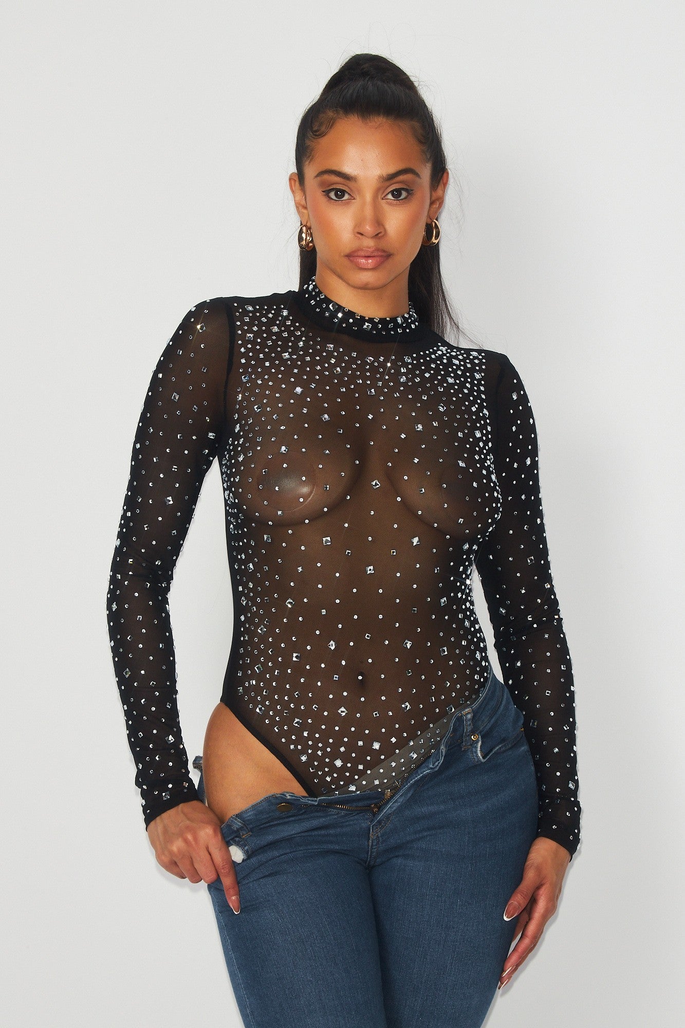 rhinestone mesh bodysuit