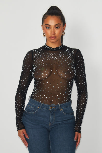 rhinestone mesh bodysuit