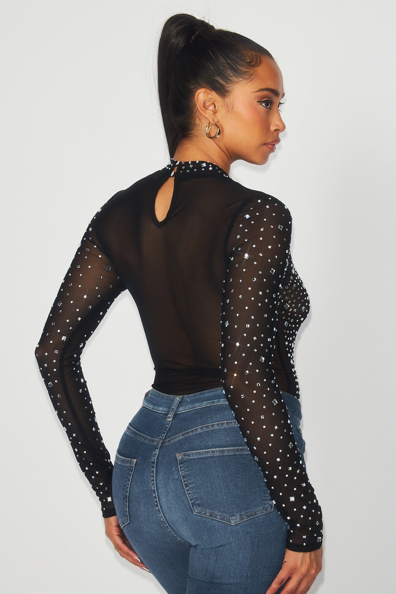 rhinestone mesh bodysuit