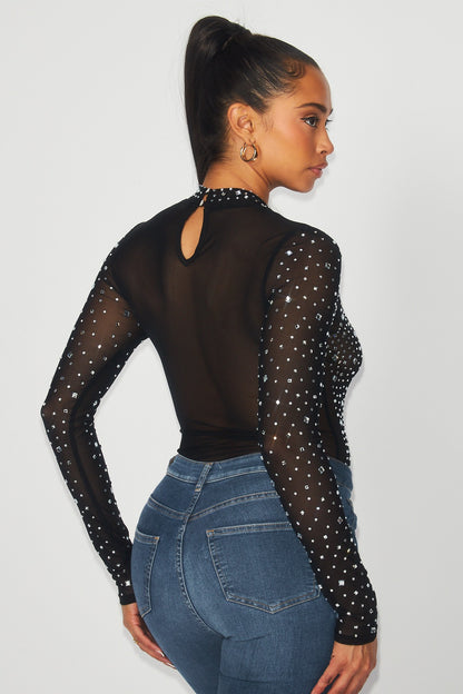 rhinestone mesh bodysuit