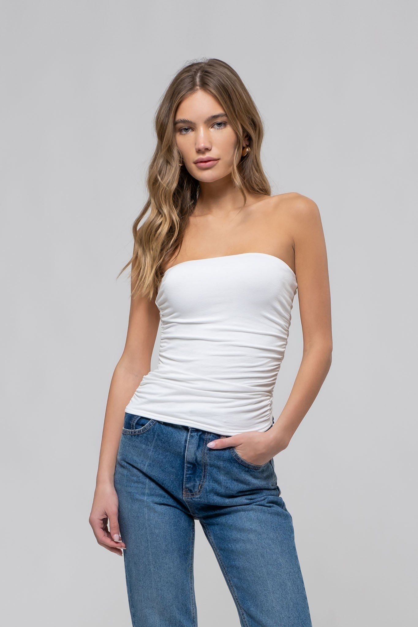 ruched strapless top