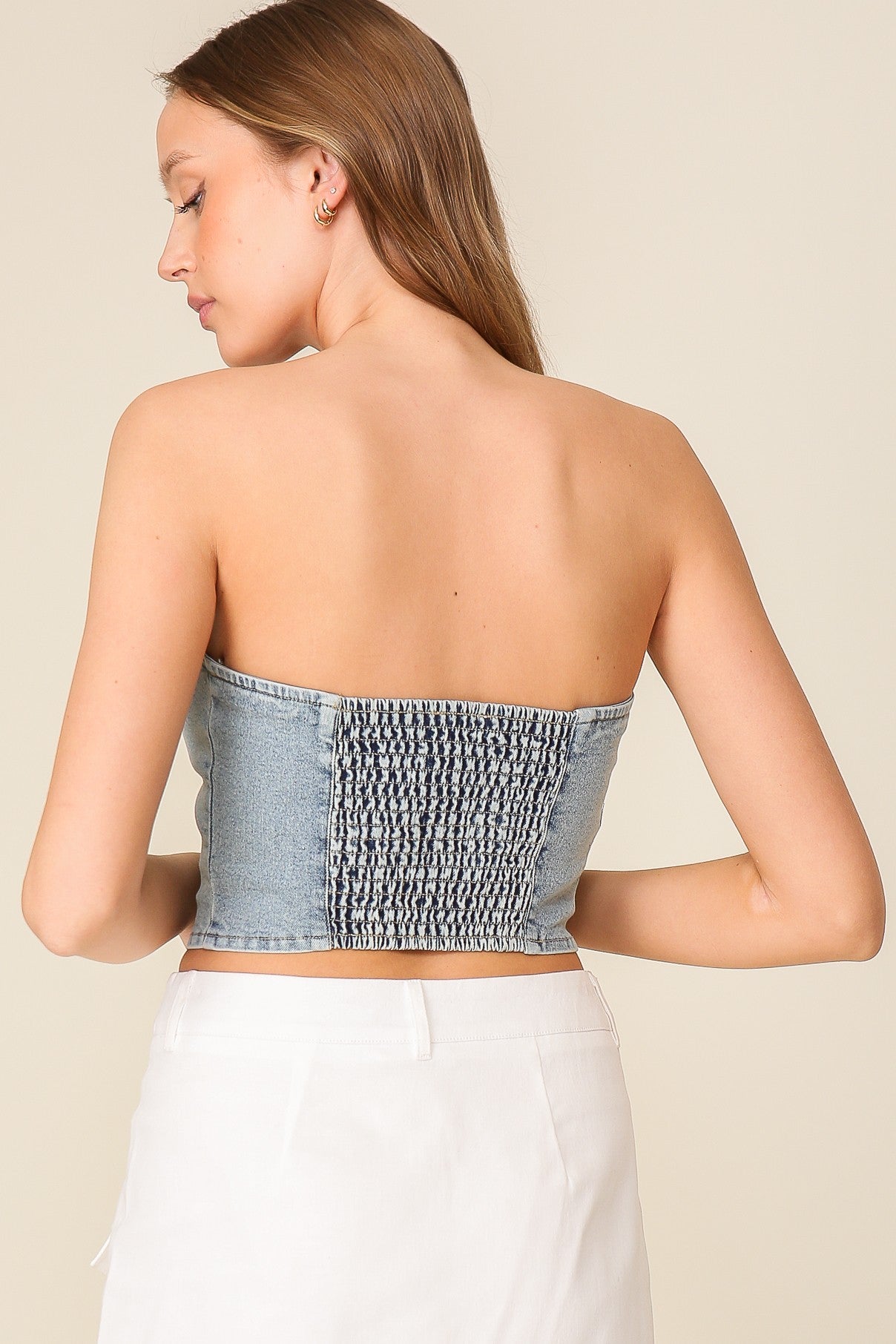 Denim stretchy corset top