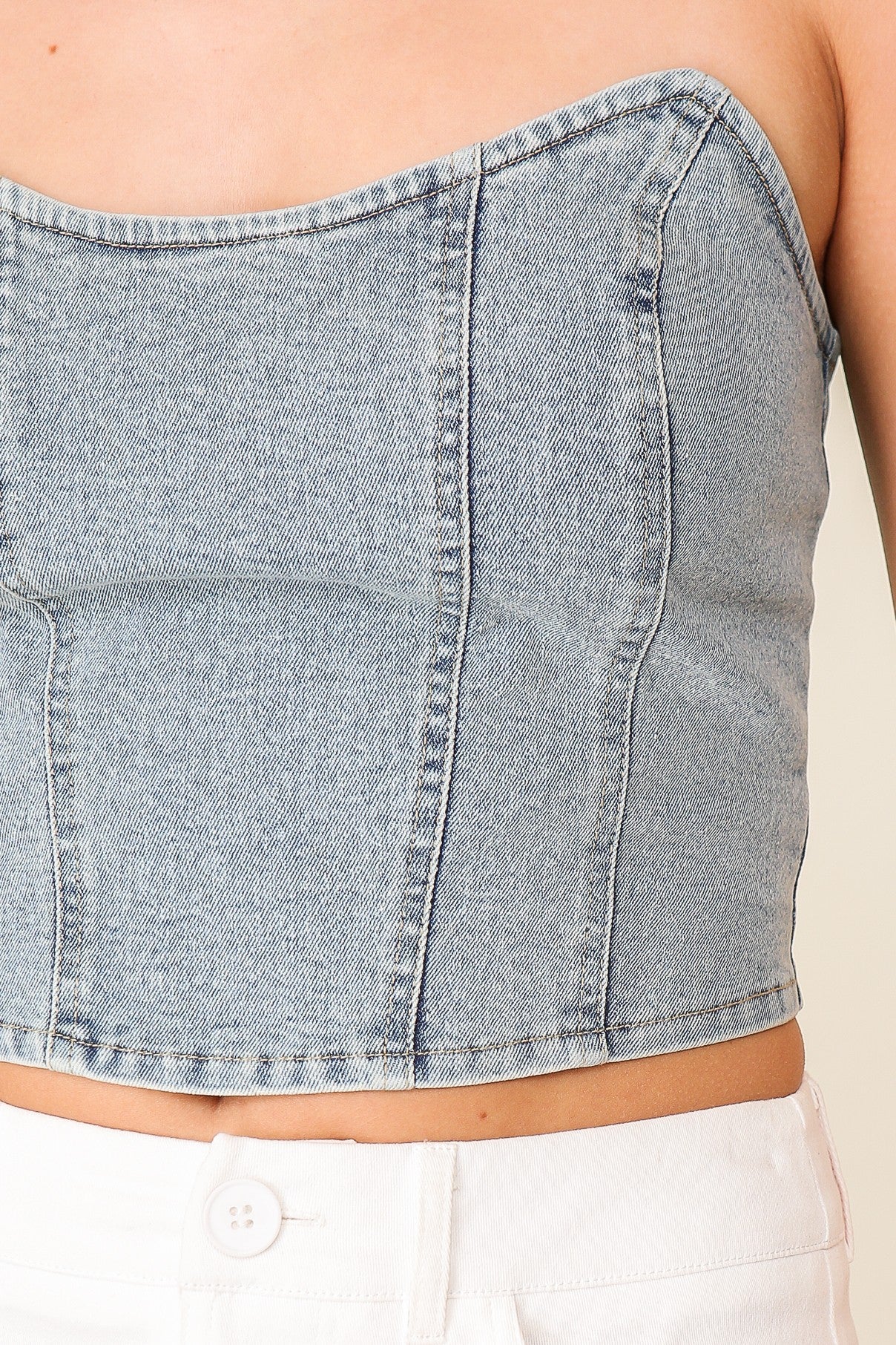 Denim stretchy corset top