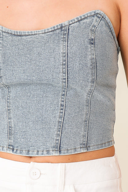 Denim stretchy corset top