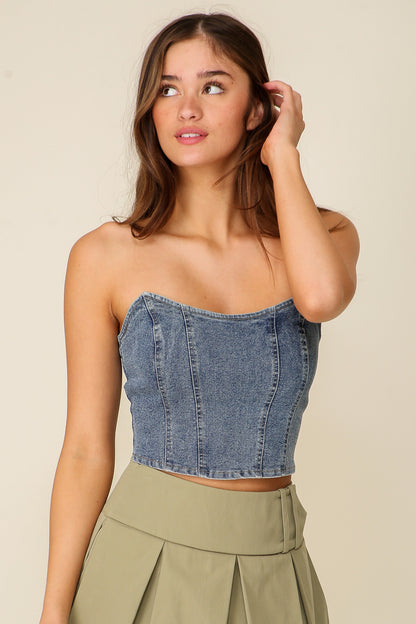 Denim stretchy corset top