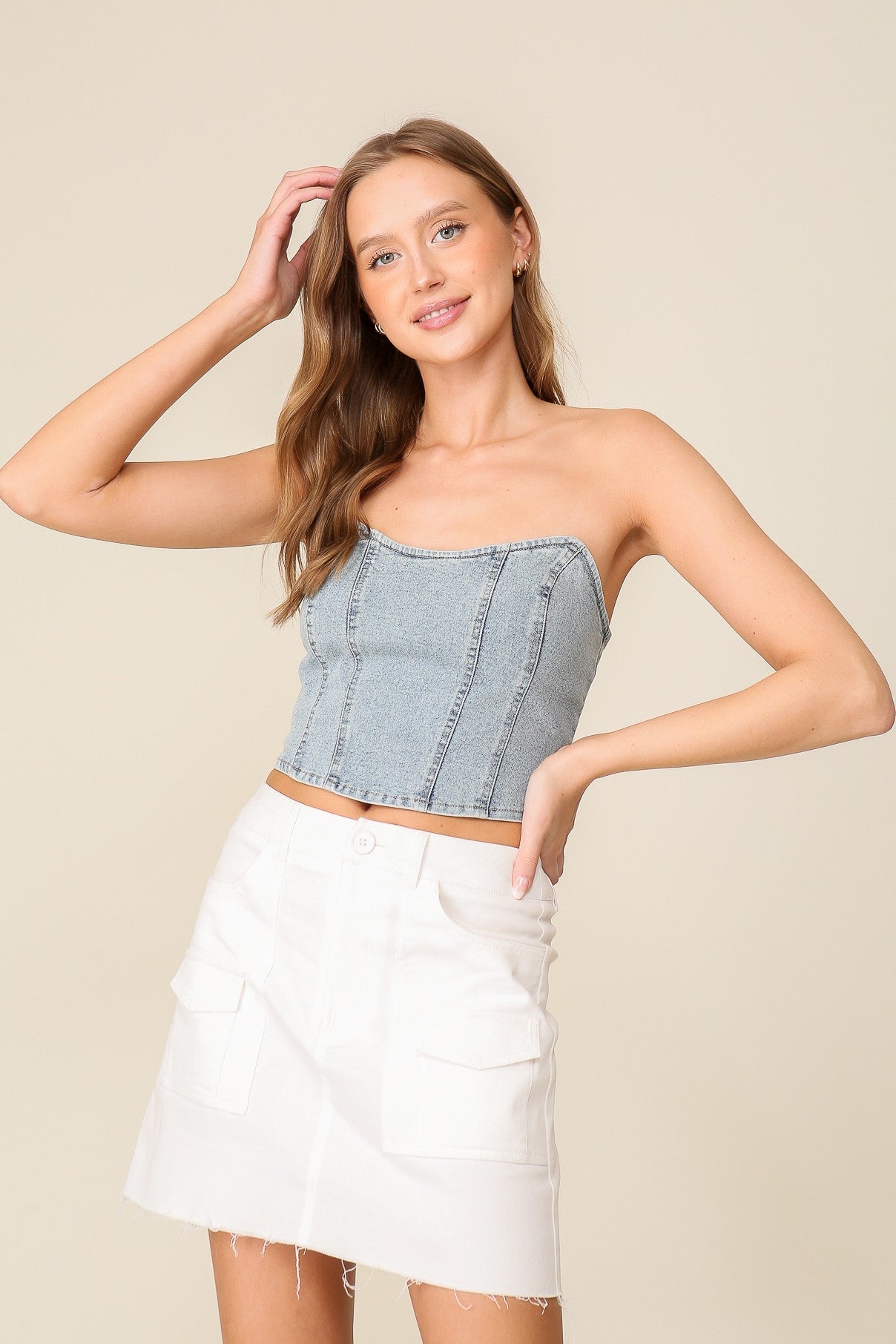 Denim stretchy corset top