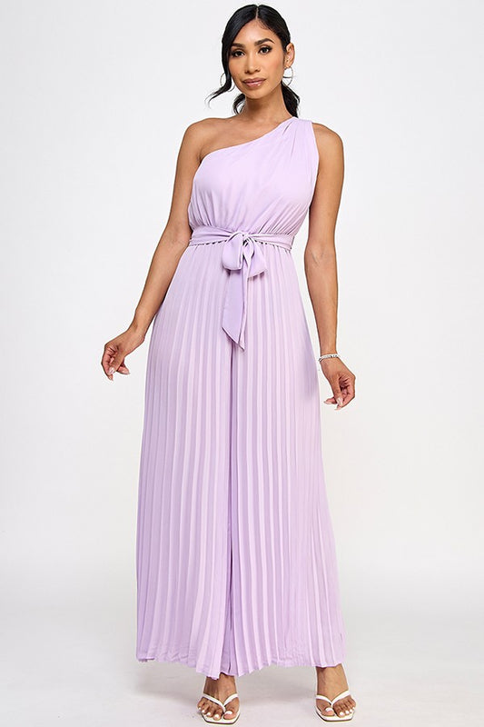 One Shoulder Pleated Jumpsuit