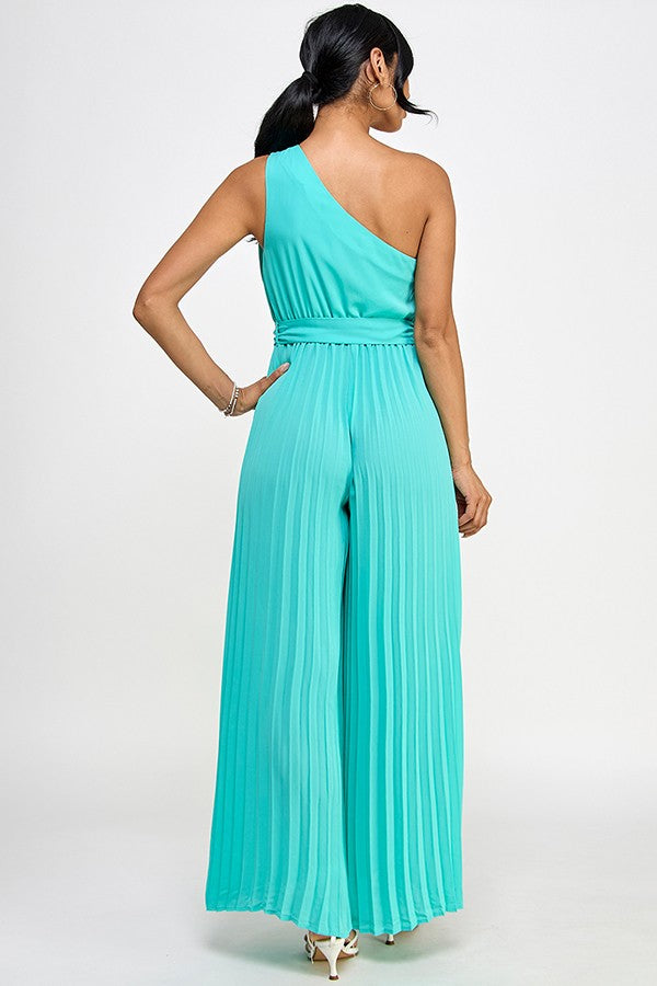 One Shoulder Pleated Jumpsuit