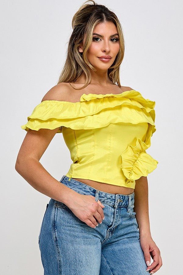 Sleeveless Ruffle Trim One Sleeve Top