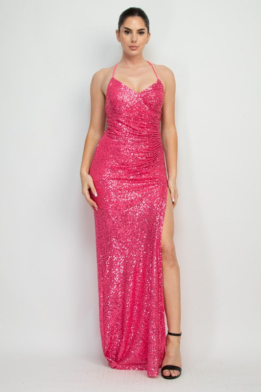 Sequin Split Leg Maxi Dress