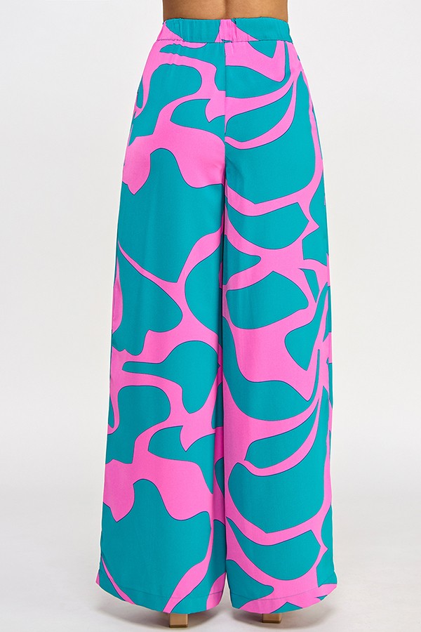 print high waist wide leg pants