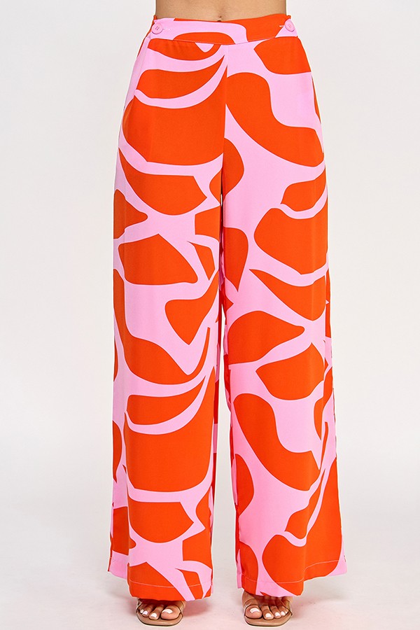 print high waist wide leg pants