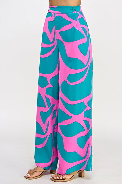 print high waist wide leg pants