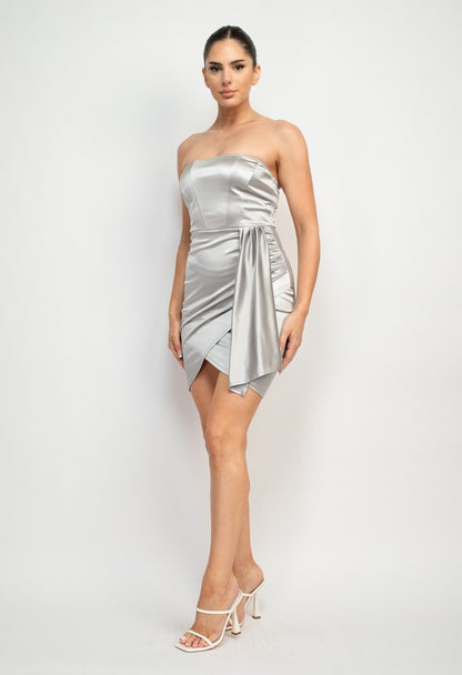 satin strapless sash dress