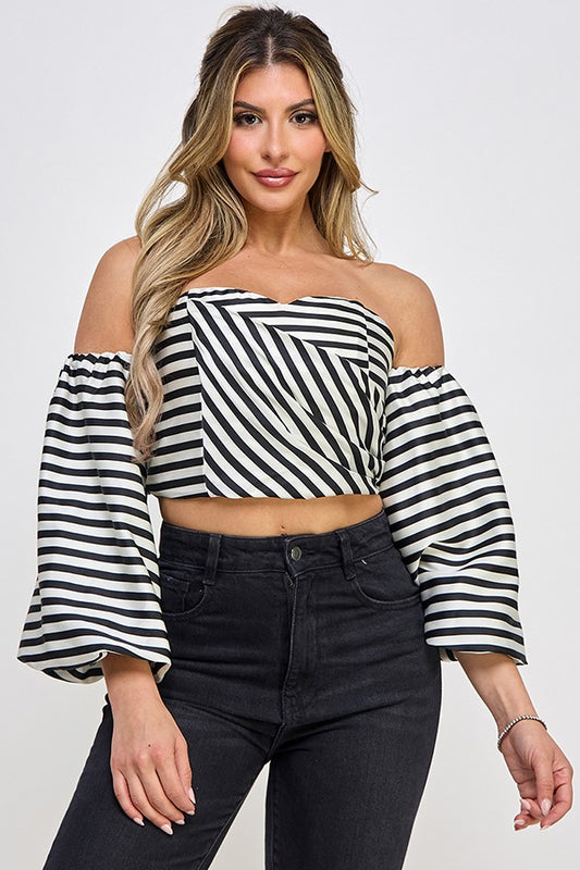 Striped Off Shoulder Crop Top