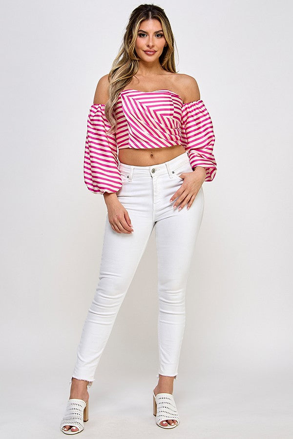 Striped Off Shoulder Crop Top