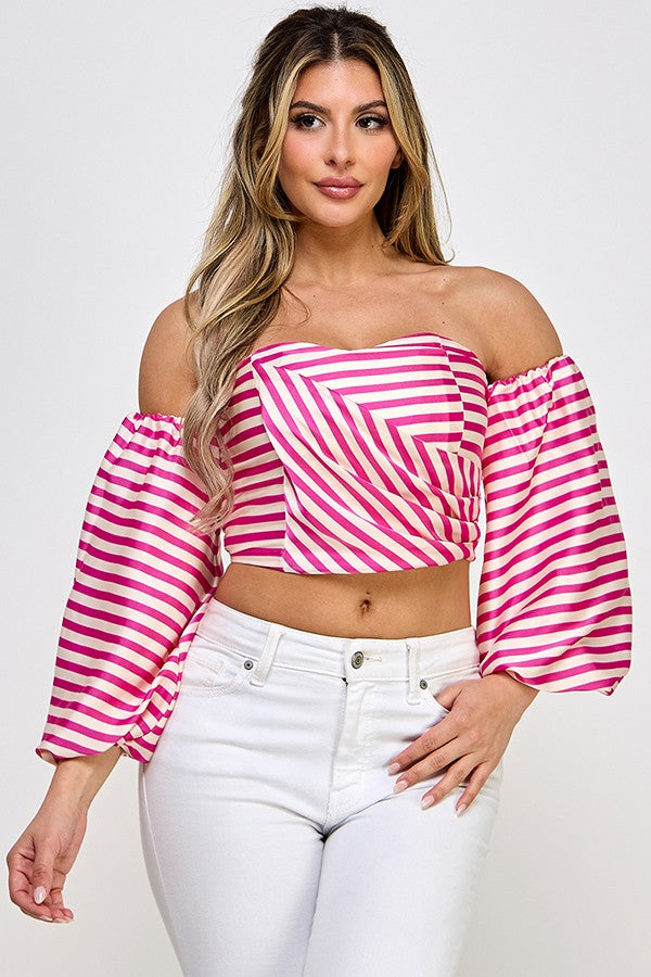 Striped Off Shoulder Crop Top