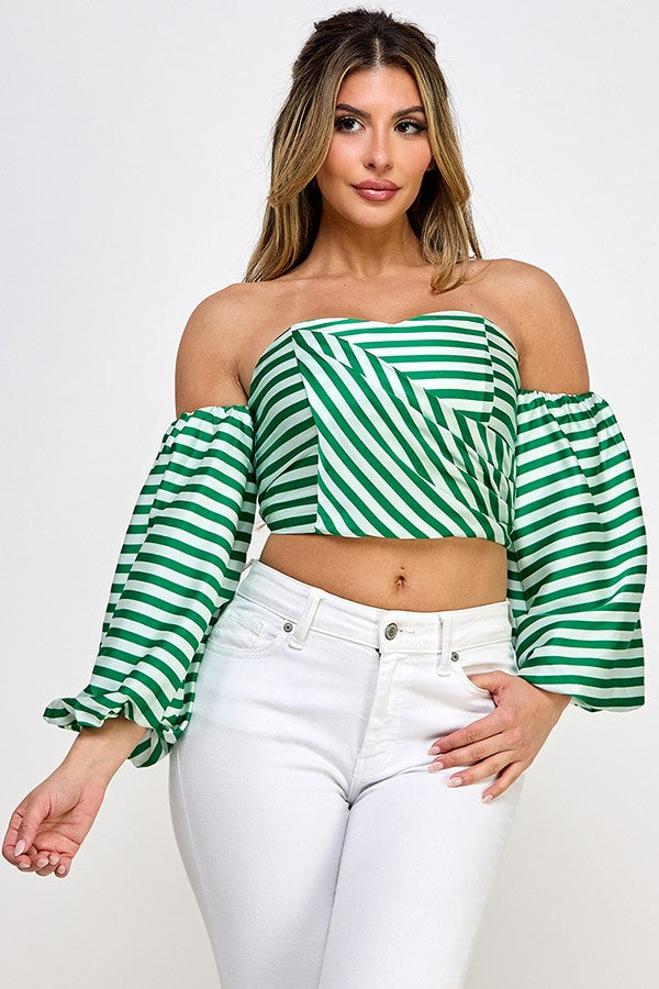 Striped Off Shoulder Crop Top