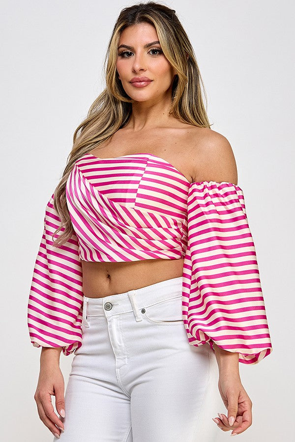 Striped Off Shoulder Crop Top