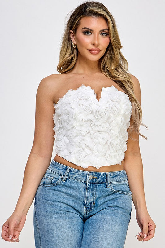 Strapless Floral Mesh Corset Top