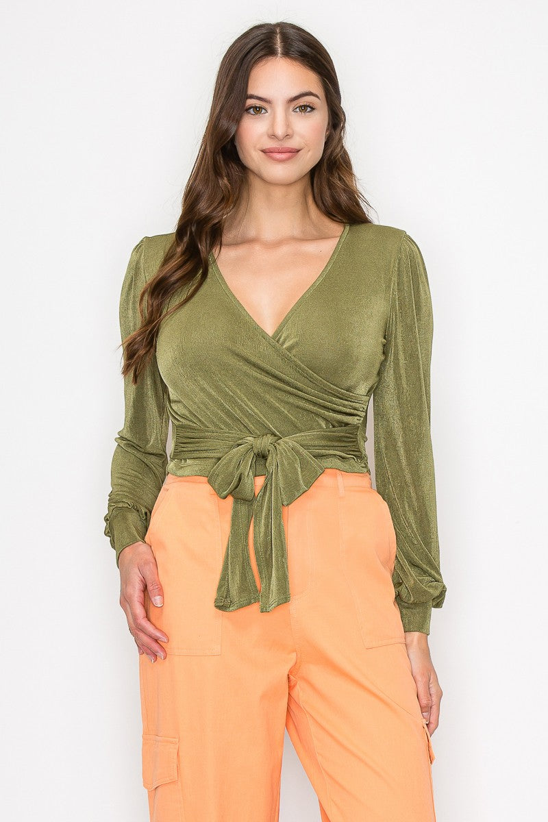 Tie Waist Slinky Surplice Top