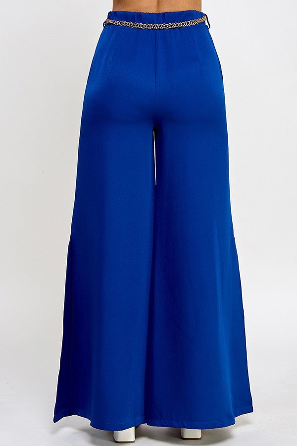 Chain Belt Side Slit Wide Leg Pants