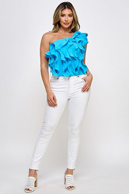 Ruffle Layer One Shoulder Top