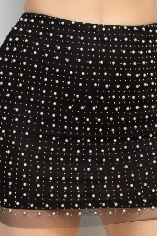 Pearl & Rhinestone Mini Skirt