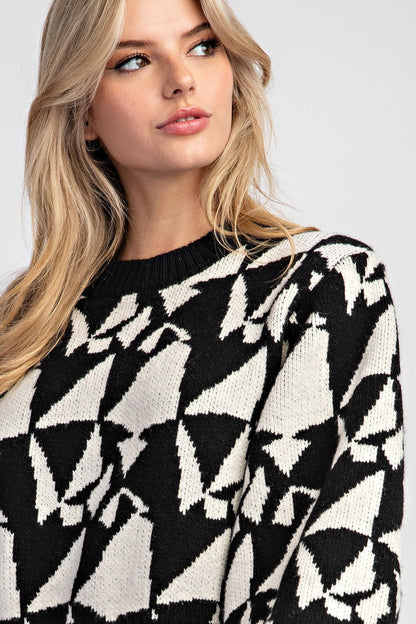 geo pattern cropped sweater