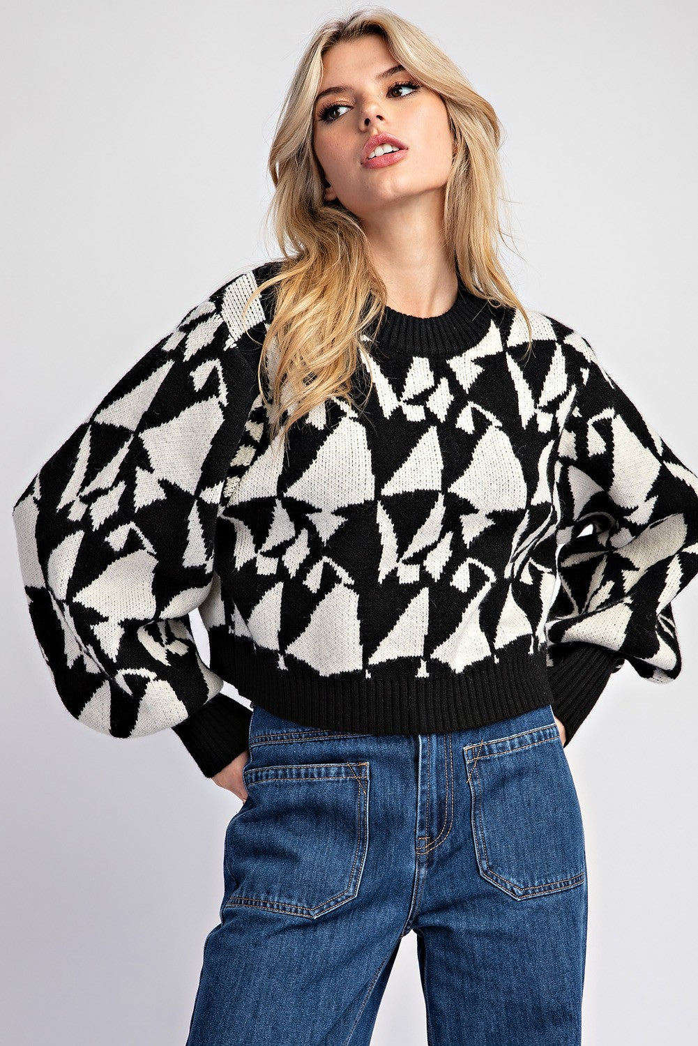 geo pattern cropped sweater