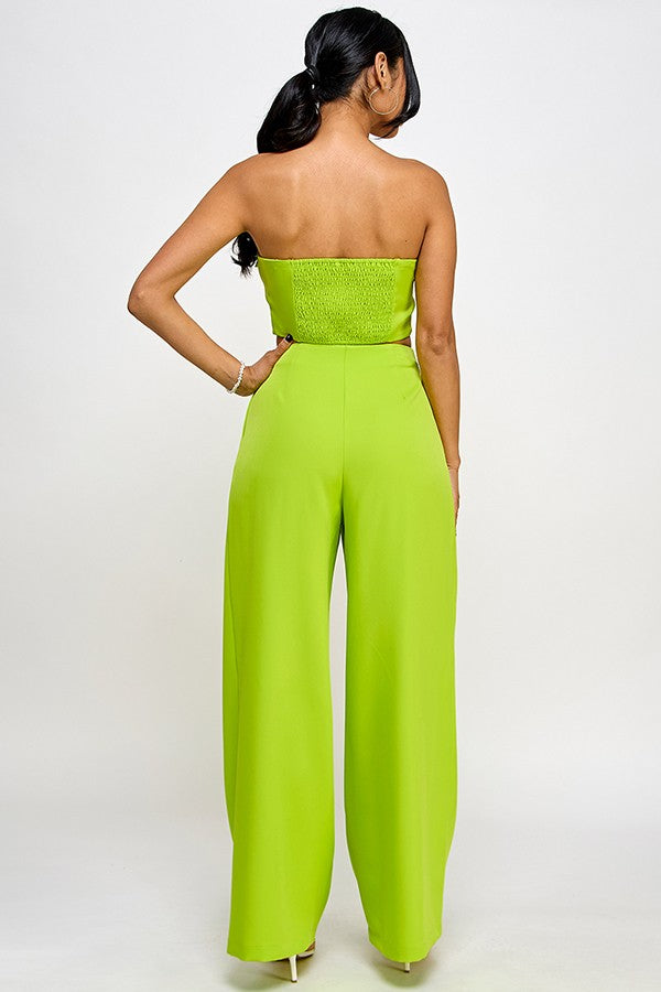 2pc set-Strapless Pocket Top & Wide Leg Pants