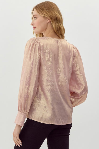 metallic v-neck blouse