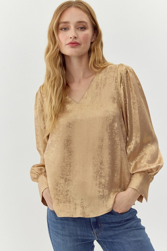 metallic v-neck blouse