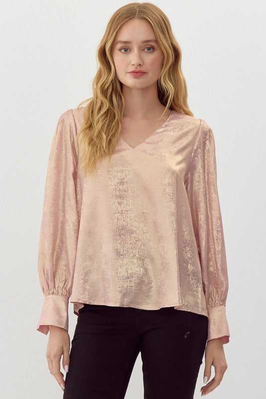 metallic v-neck blouse