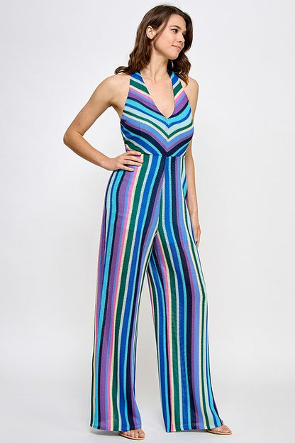 stripe knit halter jumpsuit