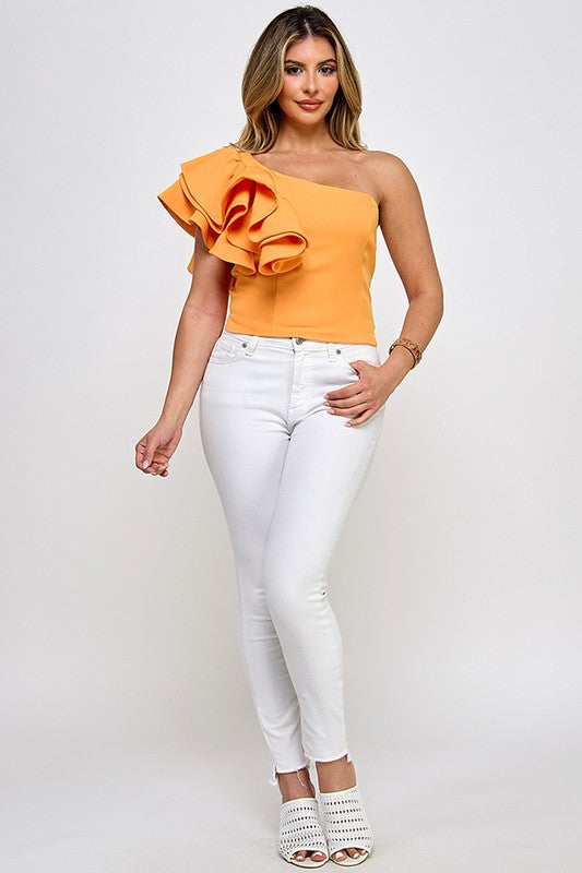 ruffle one shoulder top