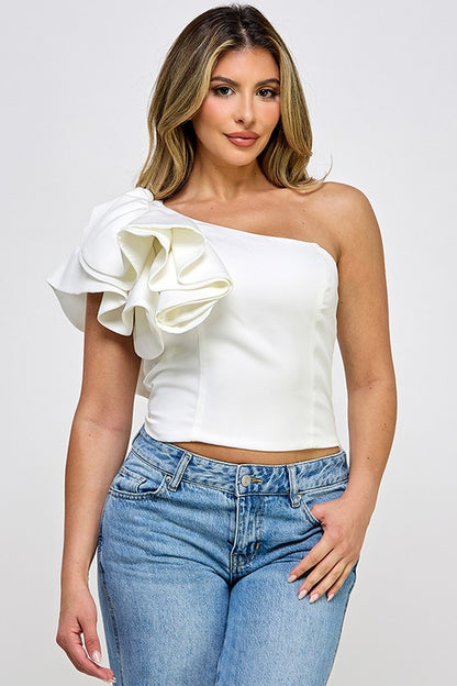 ruffle one shoulder top