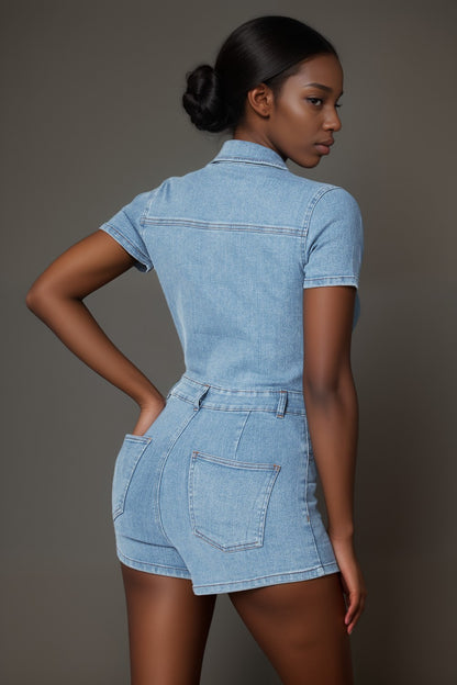 zip front denim romper